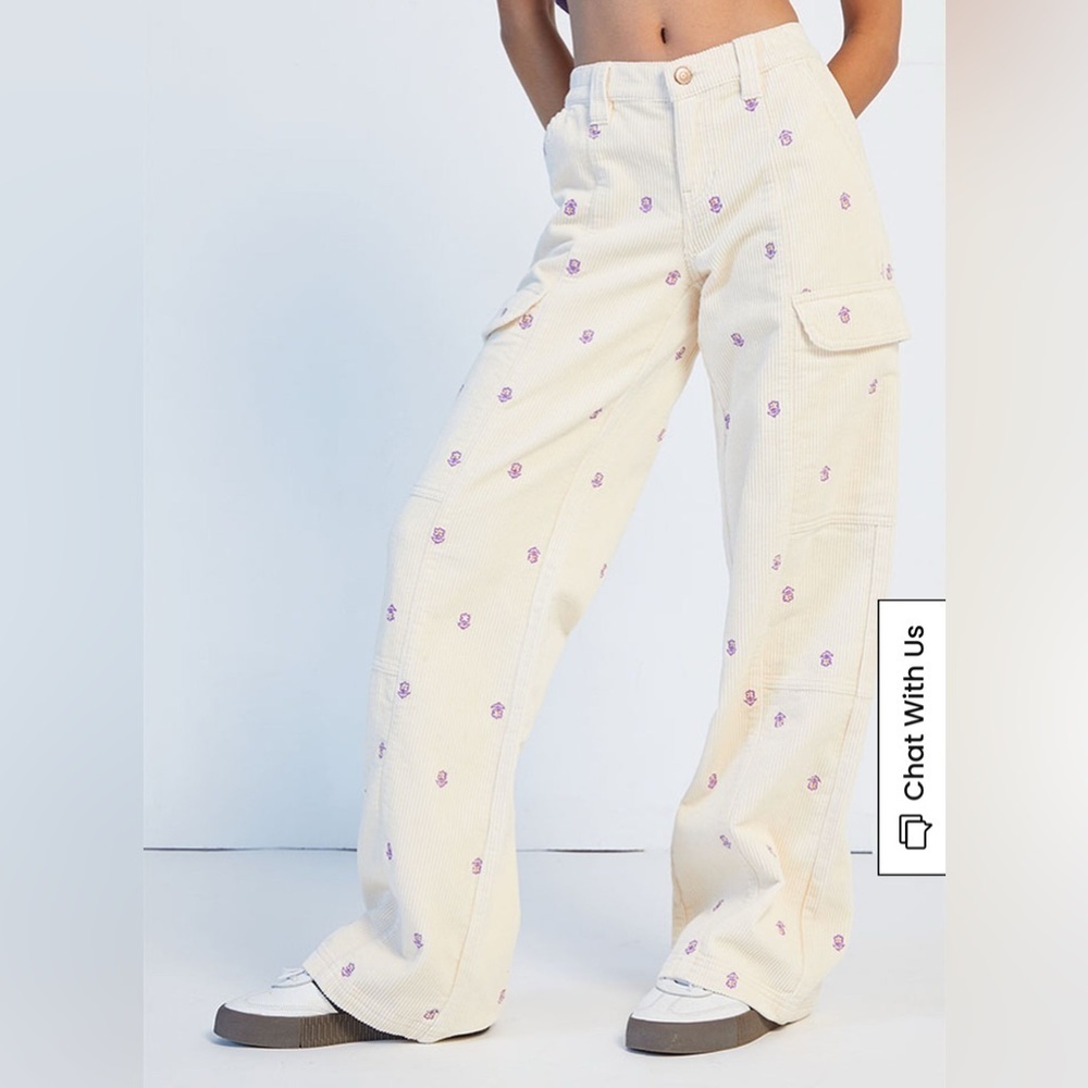 Pacsun Embroidered Corduroy Low Rise Puddle PantsWIDE LEG BAGGY XS - Picture 7 of 13